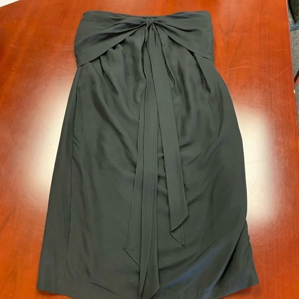 MaxMara Black Silk Strapless Drape Front Dress 6